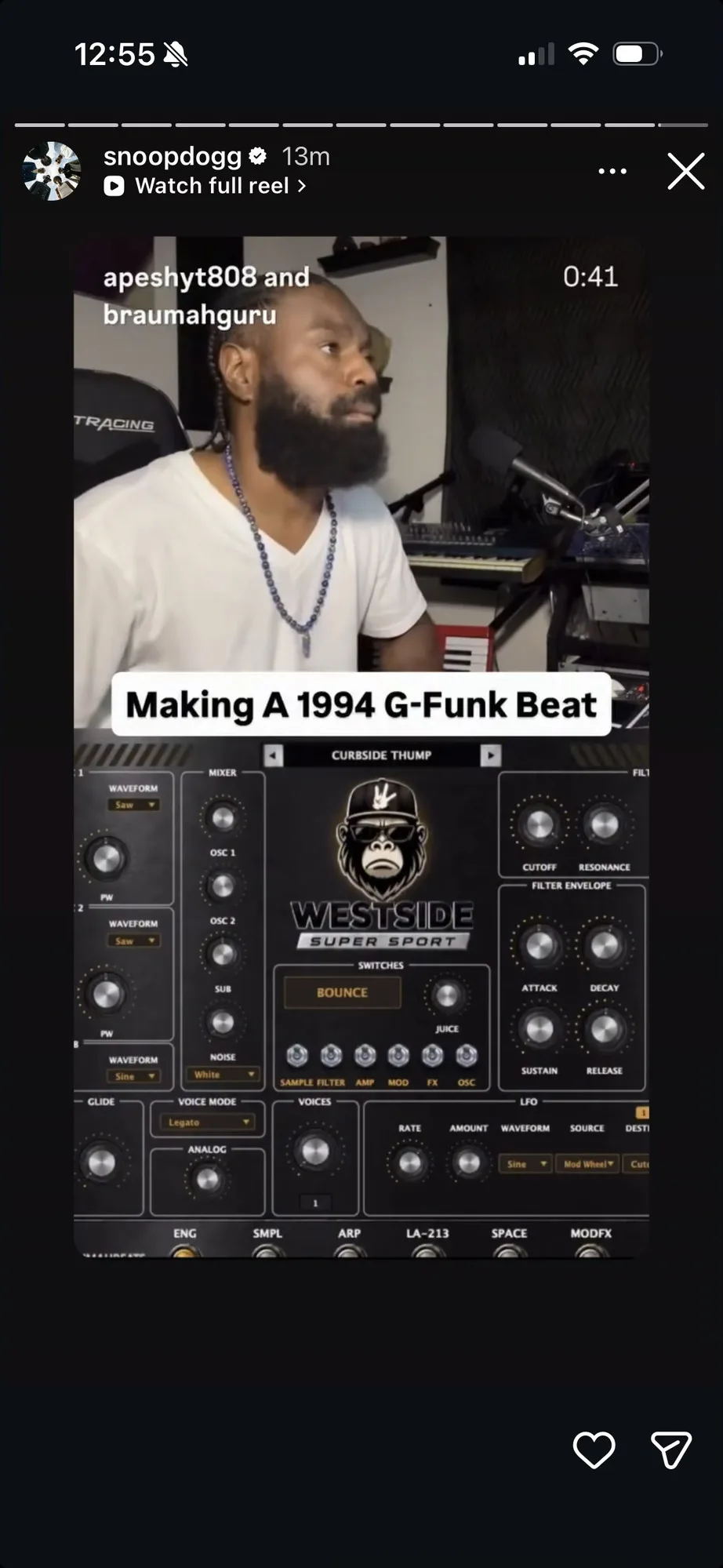 Snoop Dogg reposted a beat made on Westside SuperSport to his Instagram story